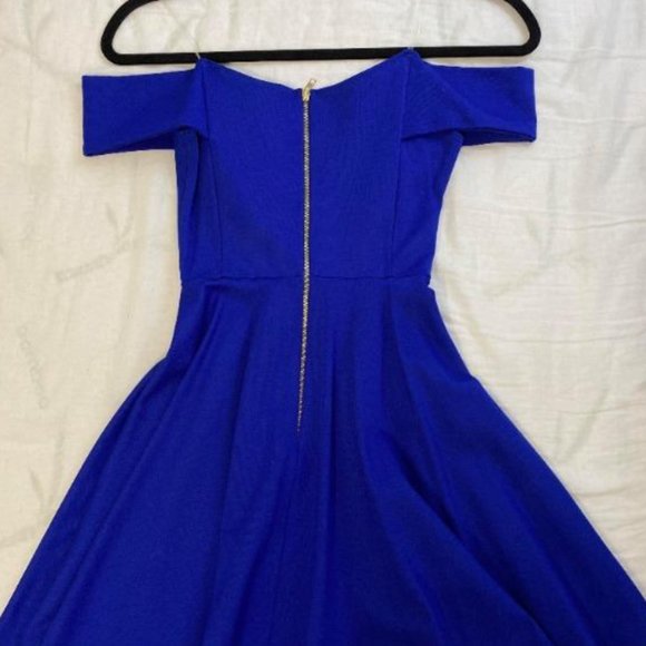 Off-the-Shoulder Royal Blue Dress - Picture 3 of 9